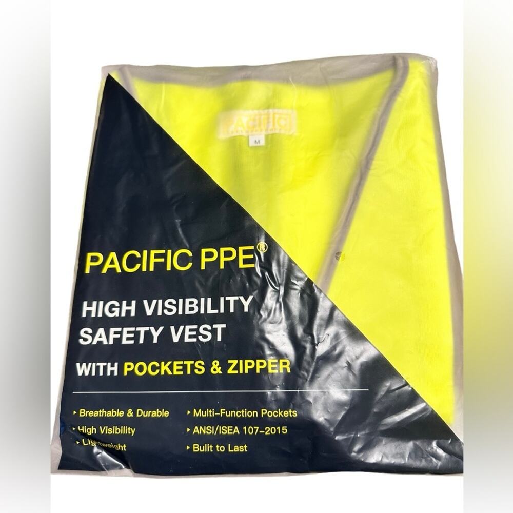 Pacific PPE High Visibility Safety Vest With Pockets and Zipper Size Medium